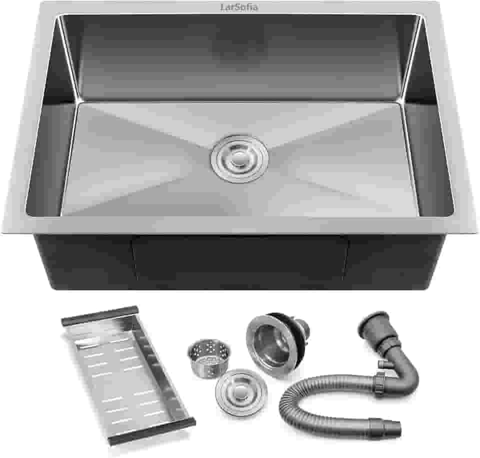 LarSofia Cuba Inox para Cozinha, Aço Inox 304 Escovado, 60x45cm, Quadrada com Acessórios Completos,Montagem Subencosto (Embutida), Resistente a Riscos e Fácil de Limpar