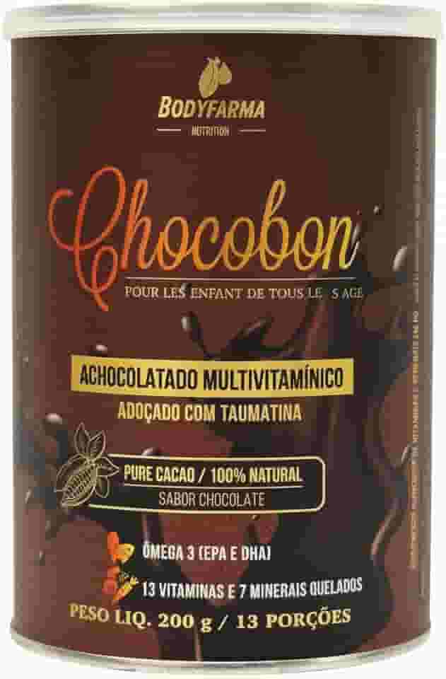 Bodyfarma Nutrition Achocolatado Saudável Chocobon multivitamínico com 13 vitaminas ativas, 7 minerais e ômega 3 sem açúcar, Complemento alimentar para toda família - Lata 200g