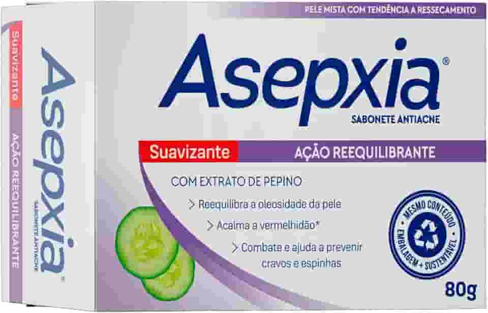 Asepxia Sabonete Suavizante 80g — Limpeza Suave e Calmante | Hidrata e Acalma a Pele Sensível | Previne Cravos e Espinhas | Uso Diário
