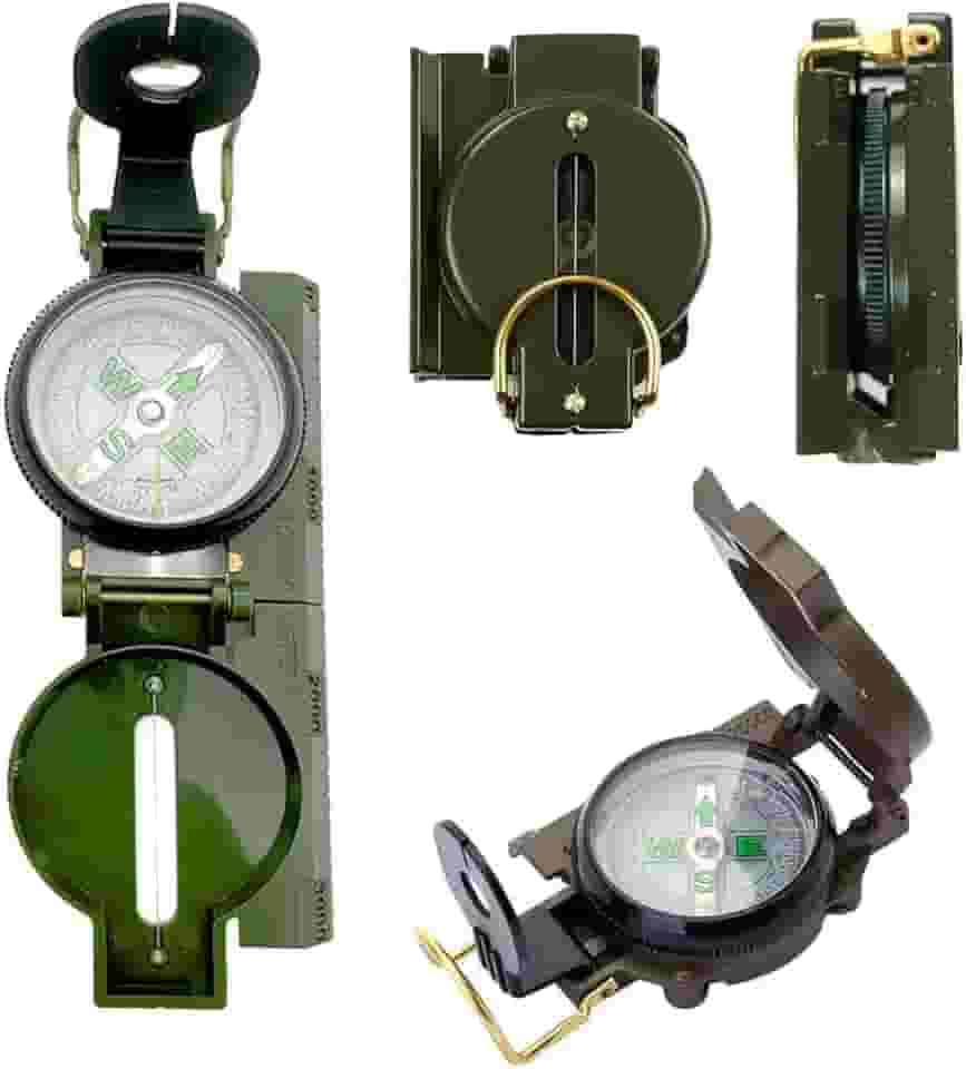 Bússola Lensática Militar com Mostrador Luminoso, Visor com Ampliação, Caixa Metálica Resistente