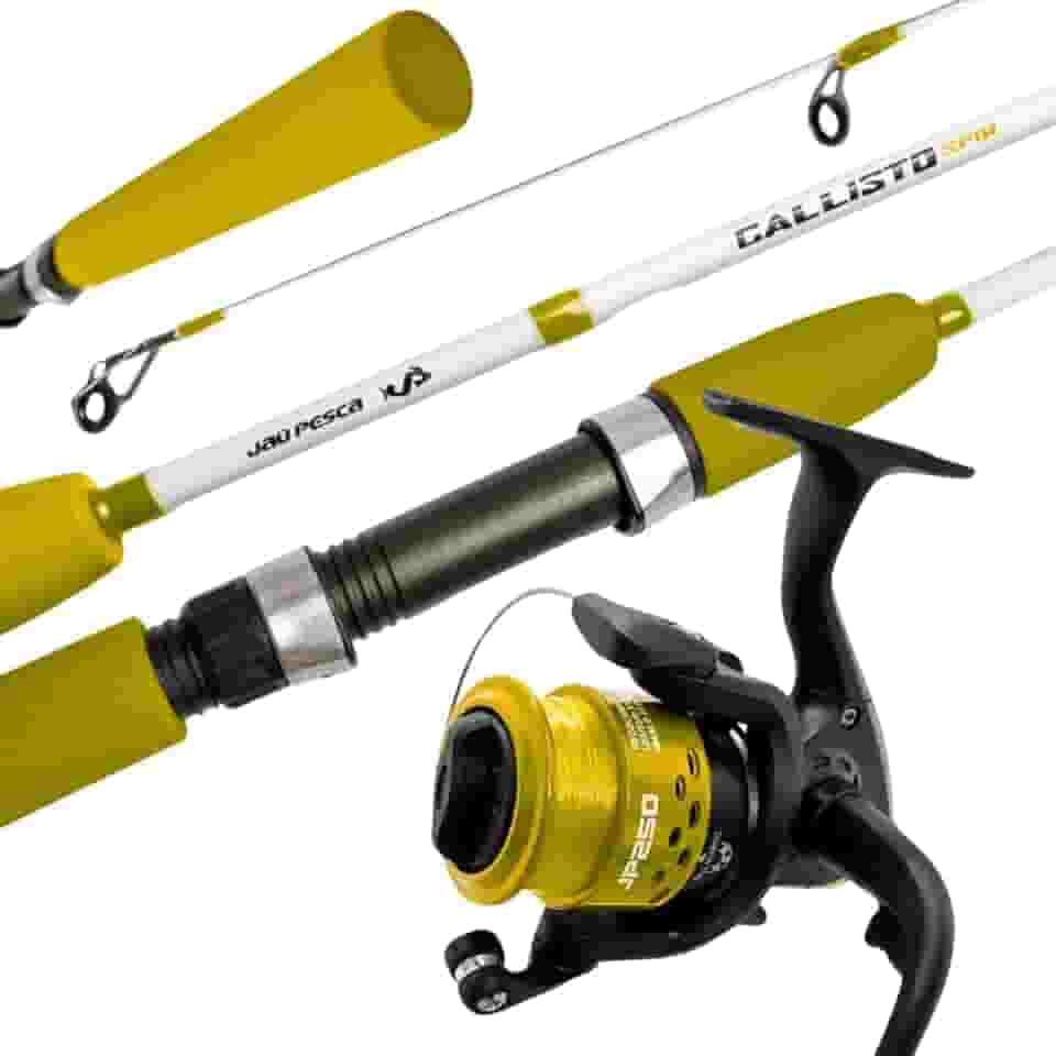 Jaú Pesca Kit Vara Callisto 2 Partes 20 Lb com Molinete JP250 5.1:1, Fibra de Vidro