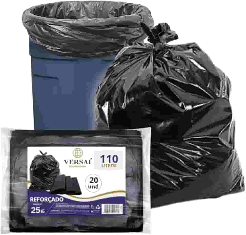 Saco de Lixo 100 Litros Preto Super Resistente e Reforçado - Pacote com 25 Unidades 100L Marca Versai