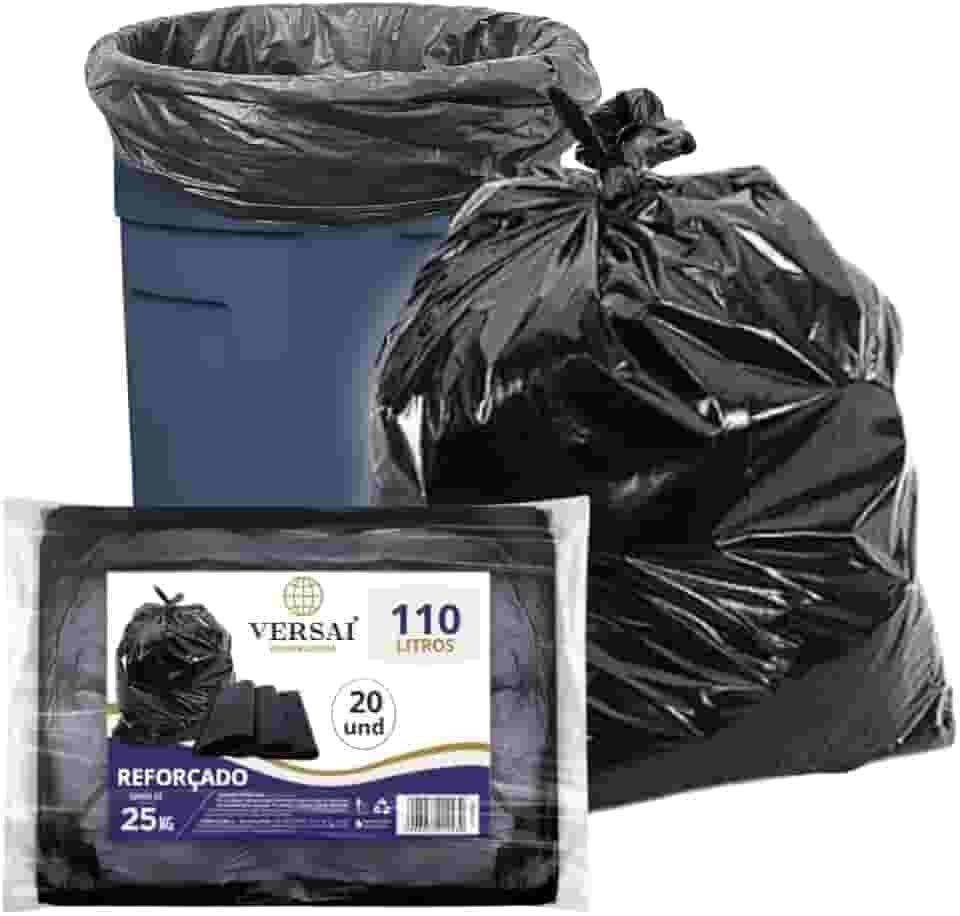 Saco de Lixo 100 Litros Preto Super Resistente e Reforçado - Pacote com 25 Unidades 100L Marca Versai