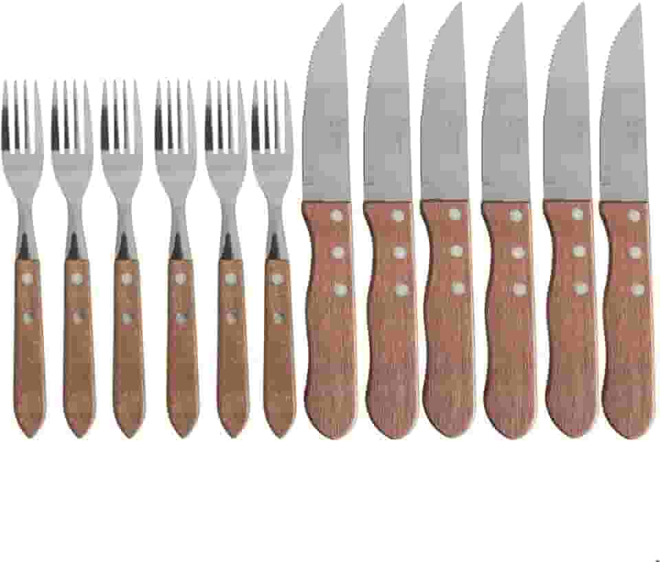 Jogo de Talheres Para Churrasco 12 Peças Jumbo Garfo Faca Aço Inox E Madeira luxo