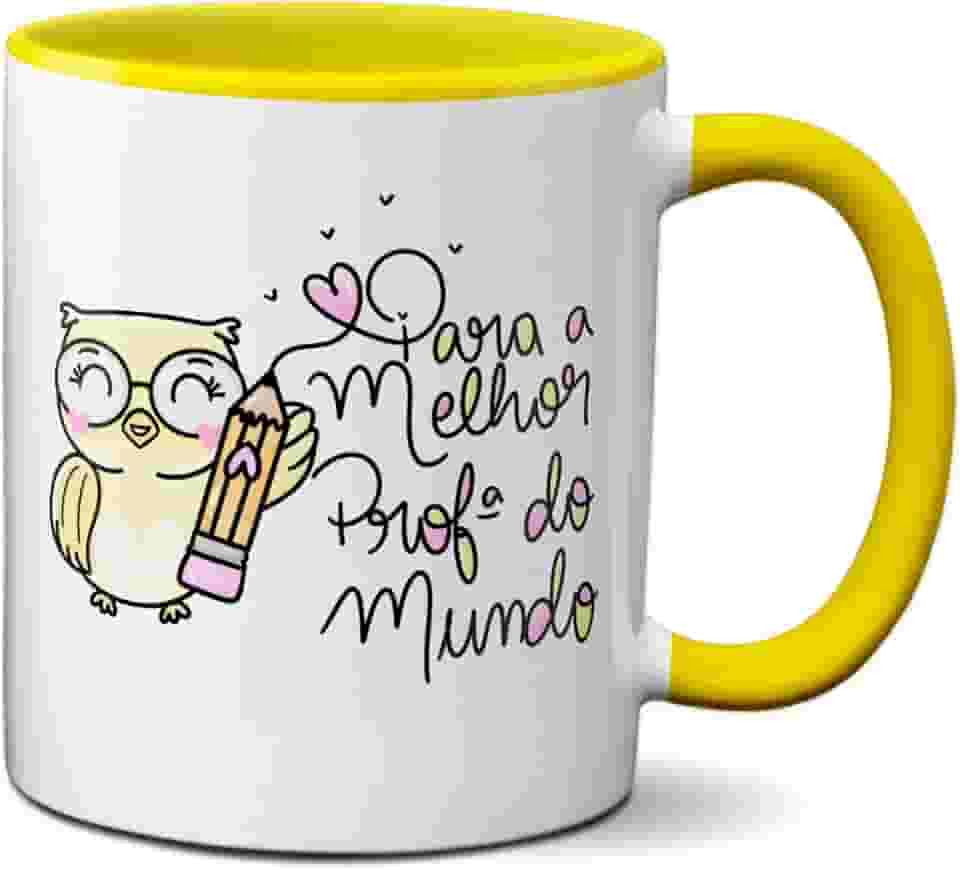 Caneca Presente Fofo Para A Melhor Professora Do Mundo (Amarela)