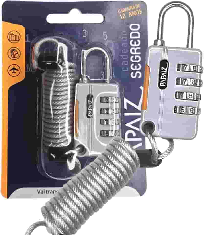 Cadeado 4 Segredos C/Cabo Papaiz CS25 Prata Segurança Malas Bolsas