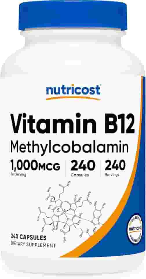 Nutricost Vitamina B12 (metilcobalamina) 1000 mcg, 240 cápsulas – Suplemento B12 vegetariano, sem OGM e sem glúten