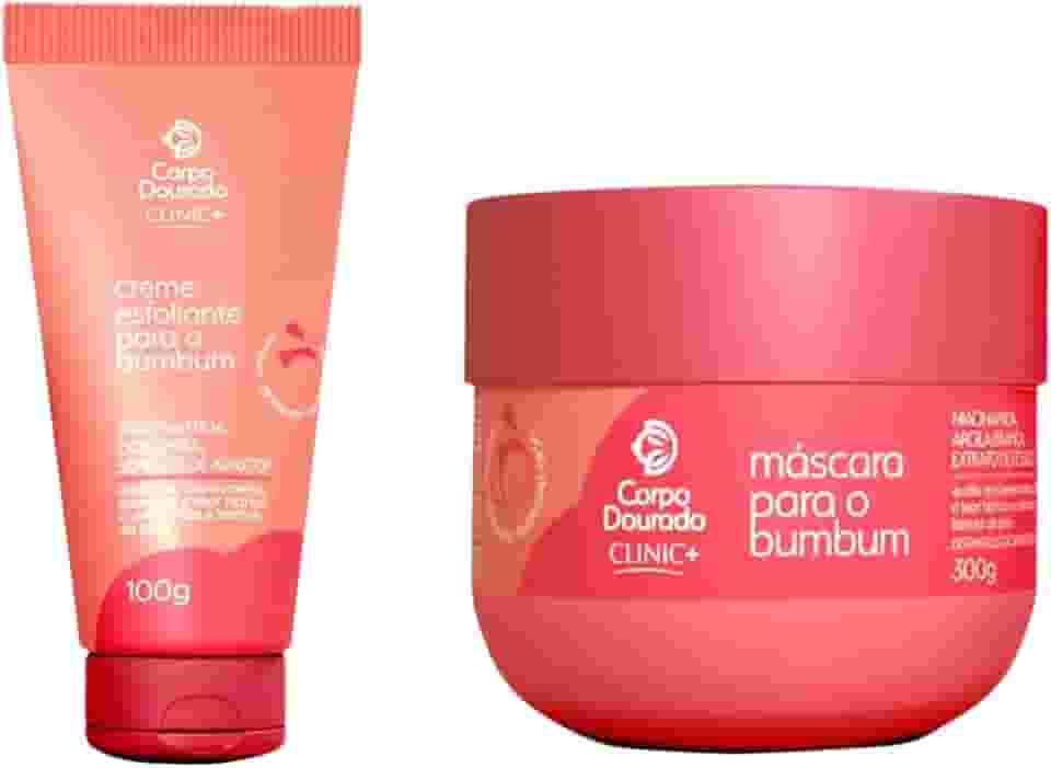 Kit Clareador para o Bumbum Corpo Dourado Clinic+ | Esfoliante 100g + Máscara 300g | Clareamento, Hidratação e Uniformização da Pele dos Glúteos | Com Niacinamida, Dolomita e Argila Branca