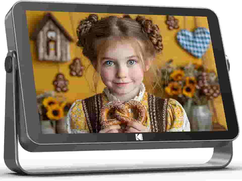 KODAK Moldura digital sem fio com 4000 mAh alimentada por bateria, 25 cm 1920 x 1200 G+G IPS Moldura digital para tela sensível ao toque, 32 GB de armazenamento, rotação automática, KODAK APP