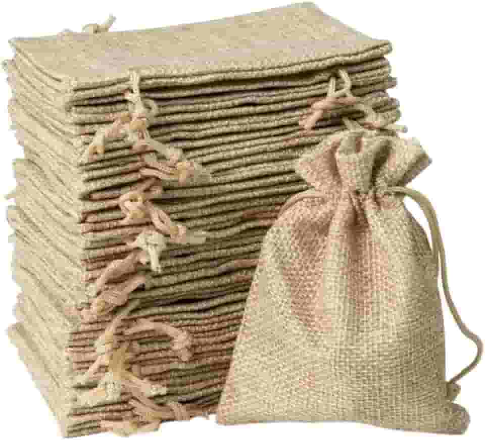 Saquinho de Juta Para Festa e Lembrancinha com 50 unidades (Bege Natural, 13 cm x 18 cm)