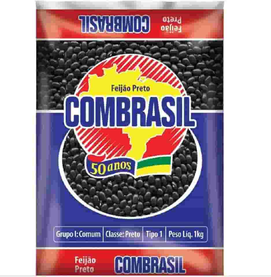 Feijão Preto Combrasil 1Kg Tipo 1 Premium, Grãos Selecionados - Fardo com 10 Pacotes