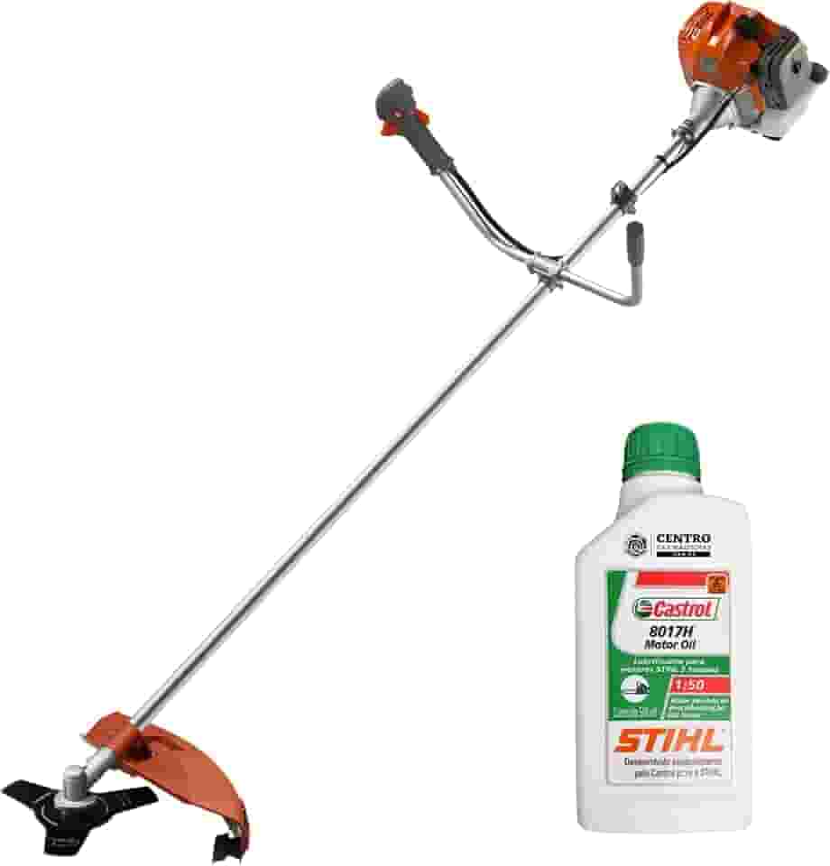 Roçadeira 52cc Com Óleo Stihl Profissional Tekna Rl520acn Á Gasolina 2t 2hp 9000rpm Alta Rotação e Alta Performance Com Lâmina 3 Pontas e Carretel Fio Nylon