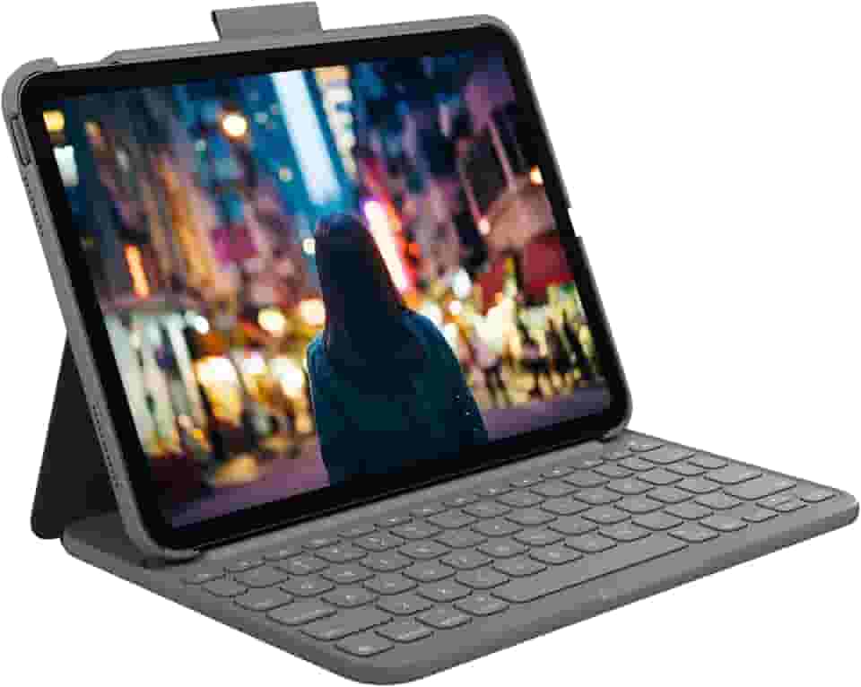 Capa com Teclado Logitech Slim Folio para iPad (10ª geração e A16) Com Suporte, Conexão Bluetooth LE, Resistente à Quedas, Arranhões e Respingos - Cinza