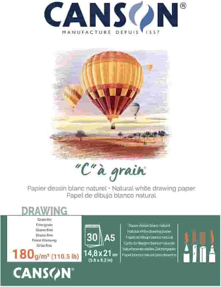 CANSON C à Grain, Papel para Desenho em Bloco, Gramatura 180 g/m², Tamanho A5