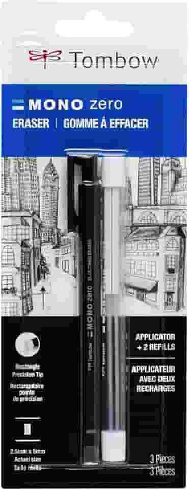 Tombow Pacote econômico 57317 Mono Zero Eraser, retangular de 2,5 mm. Borracha estilo caneta com ponta de precisão com refil