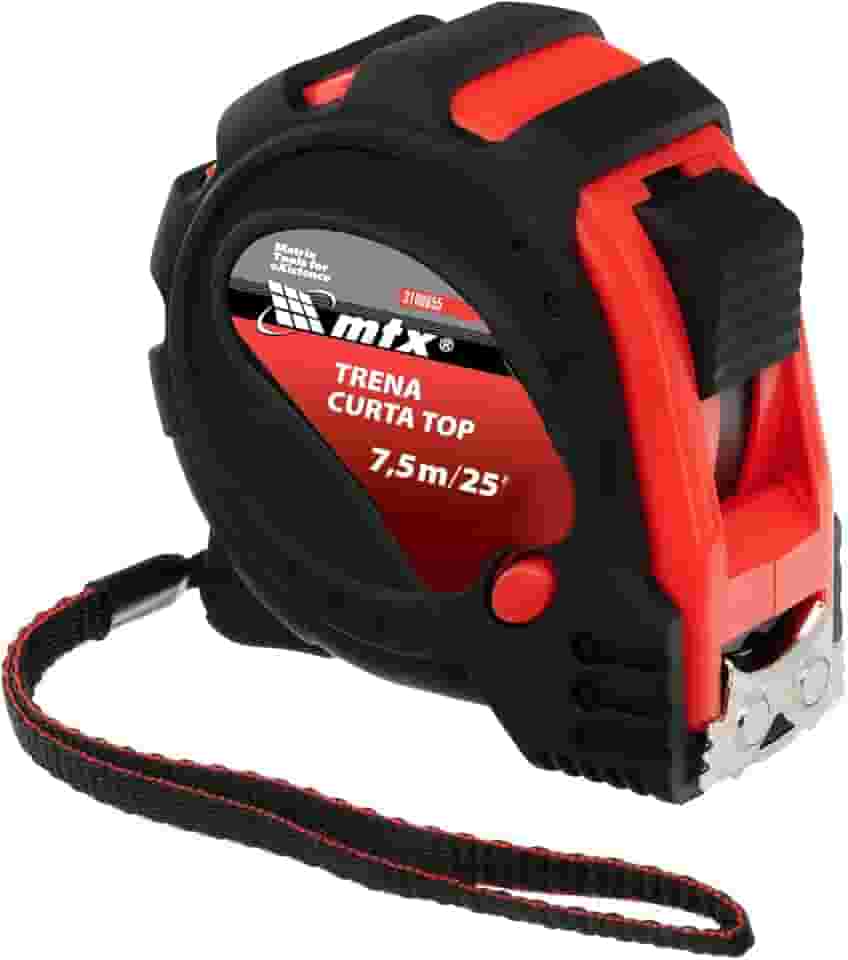 MTX Trena Curta 7,5m x 25mm – Fita Métrica Profissional com Estojo em Plástico Resistente e 3 Pontos de Fixação