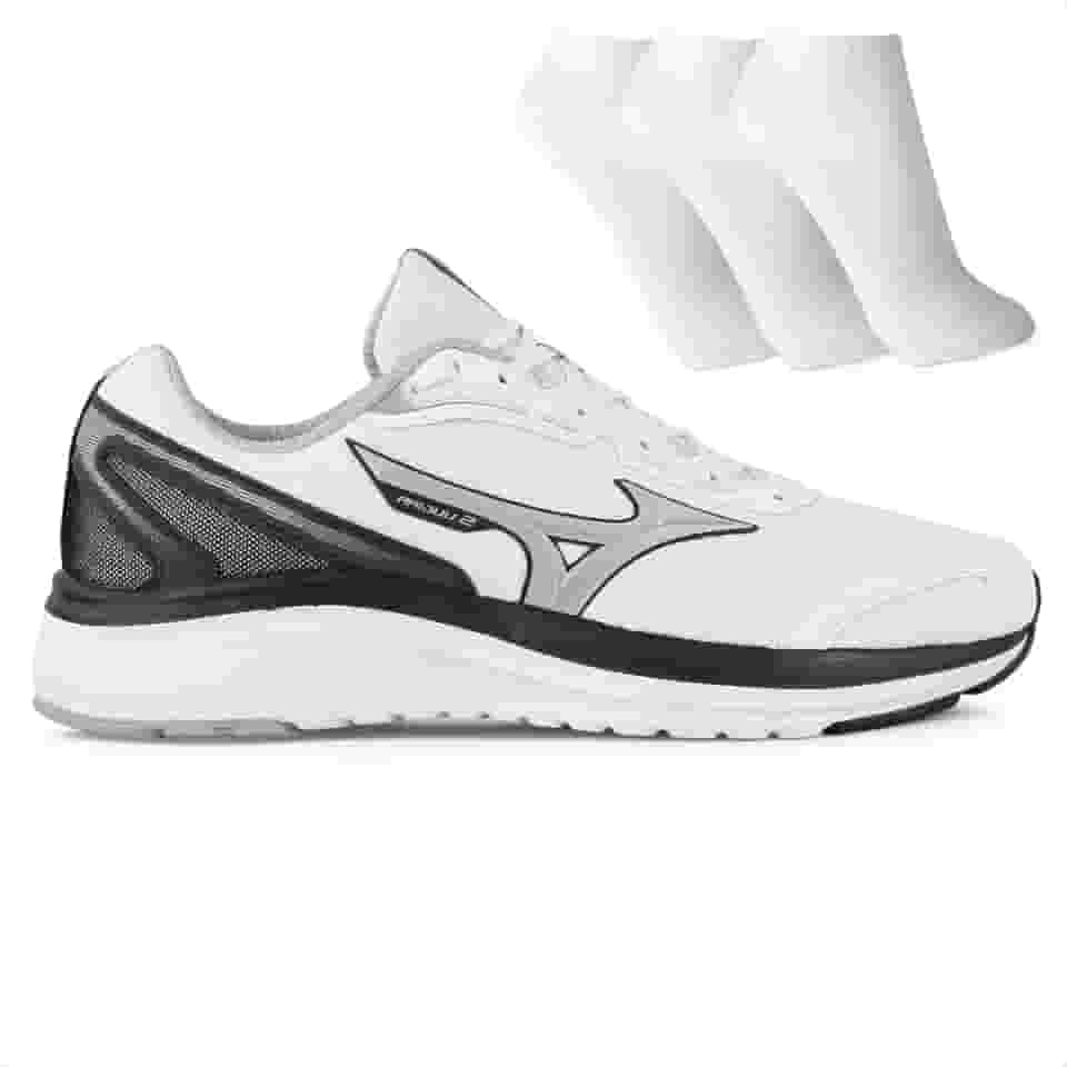 Tênis Mizuno Raijuu 2 Masculino + 3 Pares de Meias Branco/Preto 41