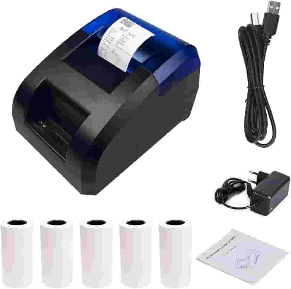 Impressora de recibos Bluetooth térmica portátil ou impressora POS USB Dual Connectivity com 5 rolos de paple,58mm,alta velocidade 70mm s impressão para restaurantes varejo,auto temperatura contral