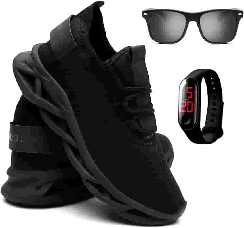Kit Tênis Masculino de Corrida e Caminhada + Óculos de Sol Madeirado e Relógio