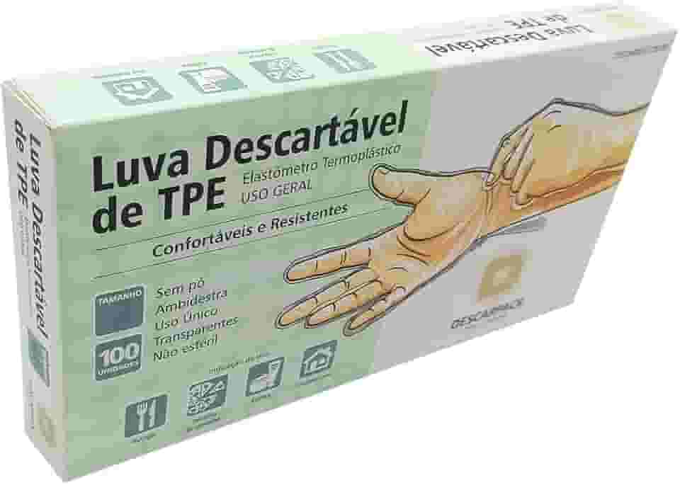 Luva Descartável de TPE Sem Pó Descarpack M | 100 Unidades | Transparente, Confortável e Resistente para Uso Geral