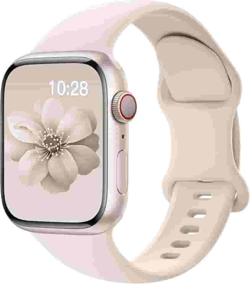 Pulseiras esportivas de silicone compatível com pulseiras de Apple Watch de 40 mm, 38 mm, 41 mm, 44 mm, 45 mm, 42 mm, 49 mm femininas e masculinas, pulseira de substituição esportiva macia e