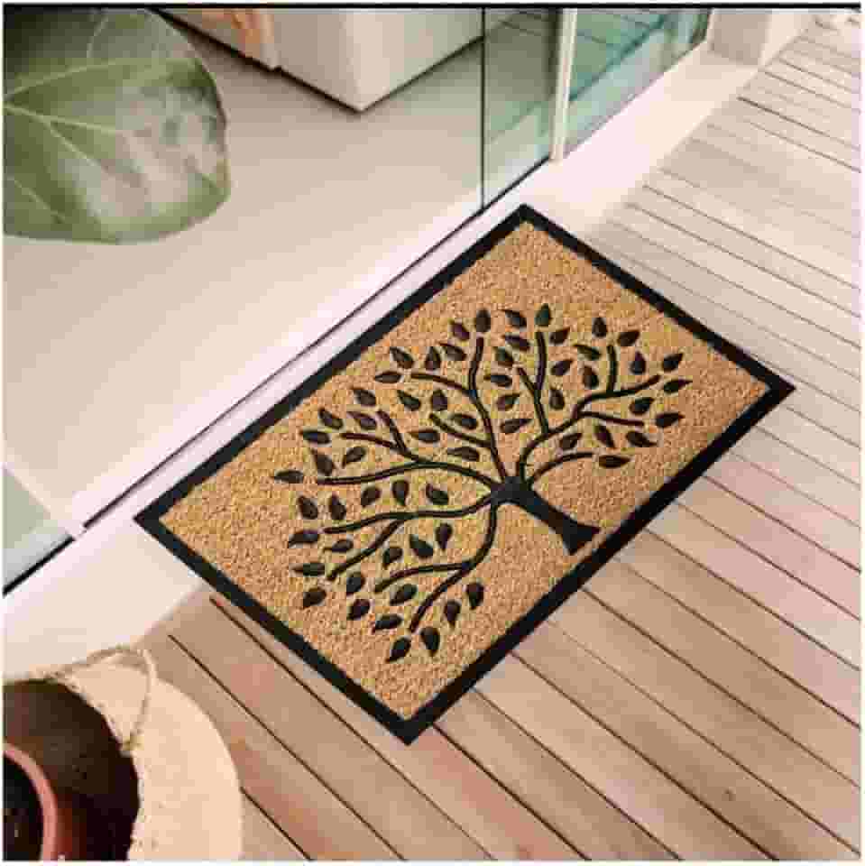 Capacho Antiderrapante Fibra De Coco Horizontal 75cm X 45cm Comprimento 75 Cm Desenho Do Tecido Árvore