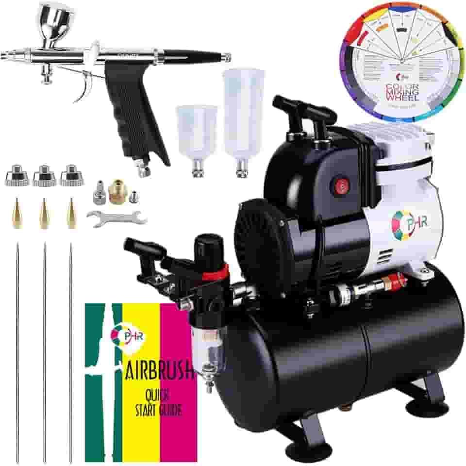 OPHIR Kit De Aerógrafo Profissional Com Compressor Ar 86 Psi, Sistema Aerografia 110 V, Tanque 3 Litros, Roda Cores, Conjunto Pincel 0,3 Mm, 0,5 Mm E 0,8 Para Pintura Carros Em Miniatura Hobby