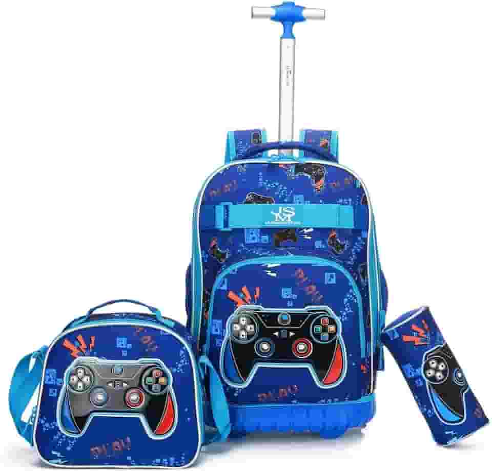 Kit Mochila de Rodinhas Menino Reforçada Lancheira térmica