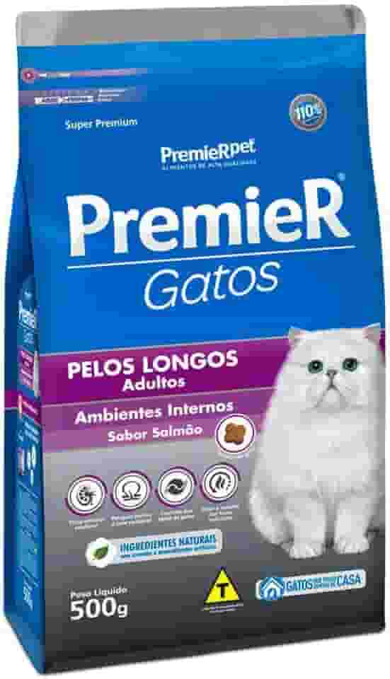 Premier Pet Ração Premier Ambientes Internos Pelos Longos Para Gatos Adultos Sabor Salmão - 500G