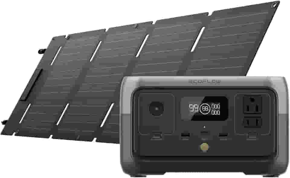 EF ECOFLOW River 2 120V Estação de Energia Portátil com Painel Solar 45 W, Bateria LiFePO4 de 256 Wh, Saída de Até 600 W, Gerador Solar Portátil para Camping ao Ar Livre/Trailers/Uso Doméstico