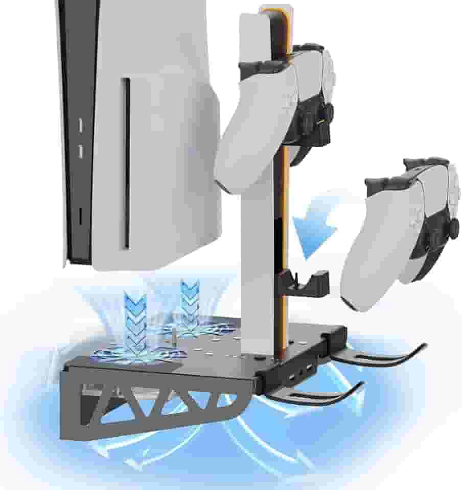 AodoT Suporte De Parede Para Ps5/Ps5 Slim/Ps5 Pro, Kit Acessórios Com Ventoinha E Estação Carregamento, Flutuante Prateleira Console Digital Disco, Atrás Da Tv