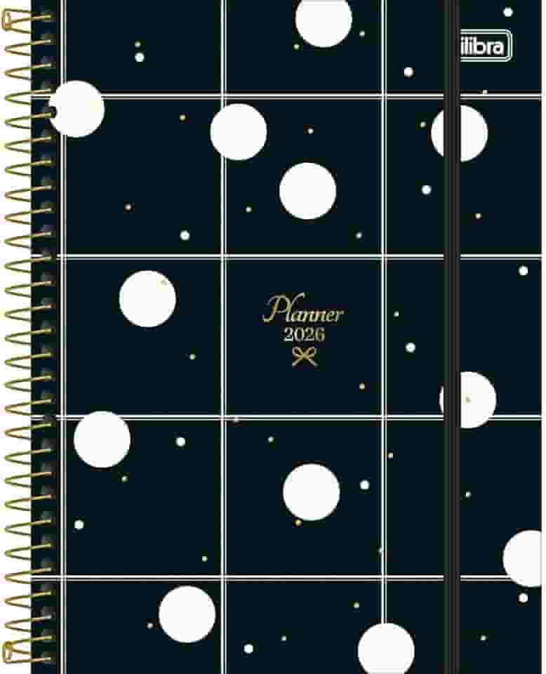 Tilibra - Planner Espiral 17,7 x 24 cm West Village 2026 - Fundo Preto Quadriculado