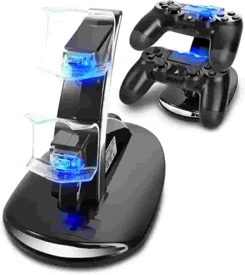 Suporte de Carregamento do Controlador PS4, Estação de Carregador Duplo USB com Indicador LED para Playstation 4 / PS4 Slim Pro e Controlador PSVR, Preto