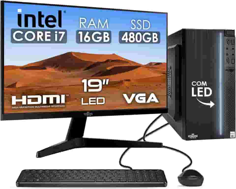 Computador Completo Intel Core i7 16GB SSD 480GB Monitor 19" 4 Núcleos Super Turbo Pc Hdmi Teclado e Mouse Strong Tech