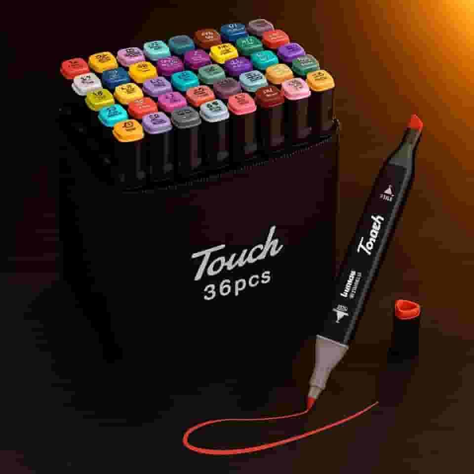 Kit Canetinha de 48 Canetas Marcador Permanente Ponta Dupla Touch Coloridas para Desenho Profissional Escolar Infantil com Estojo Organizador Base Artista Canetinha Hidrográficas Alcool Caneta Colorir