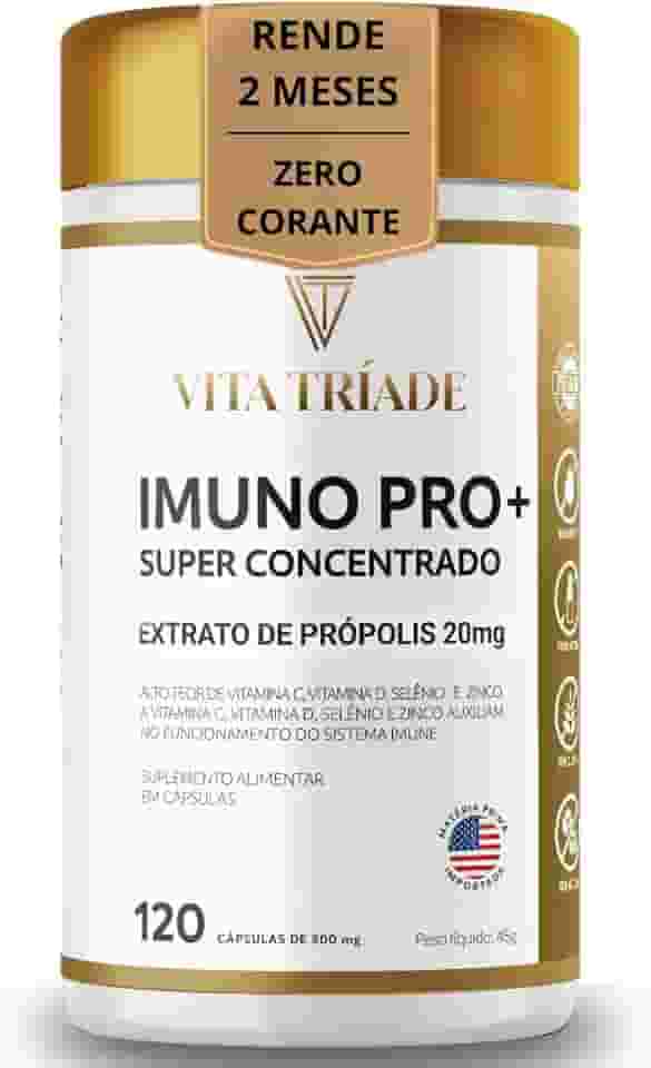 Vitamina para imunidade Concentrado com Vitamina C, D3, Zinco, Selênio e Própolis Verde – IMUNO PRO+ Vita Tríade – 120 Cápsulas