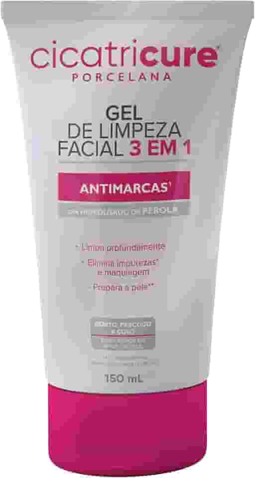 Cicatricure Porcelana Gel de Limpeza Facial 3 em 1 Antimarcas para Rosto, Pescoço e Colo - Limpa Profundamente, Elimina Impurezas e Maquiagem, Prepara a Pele - Skin Care 40g