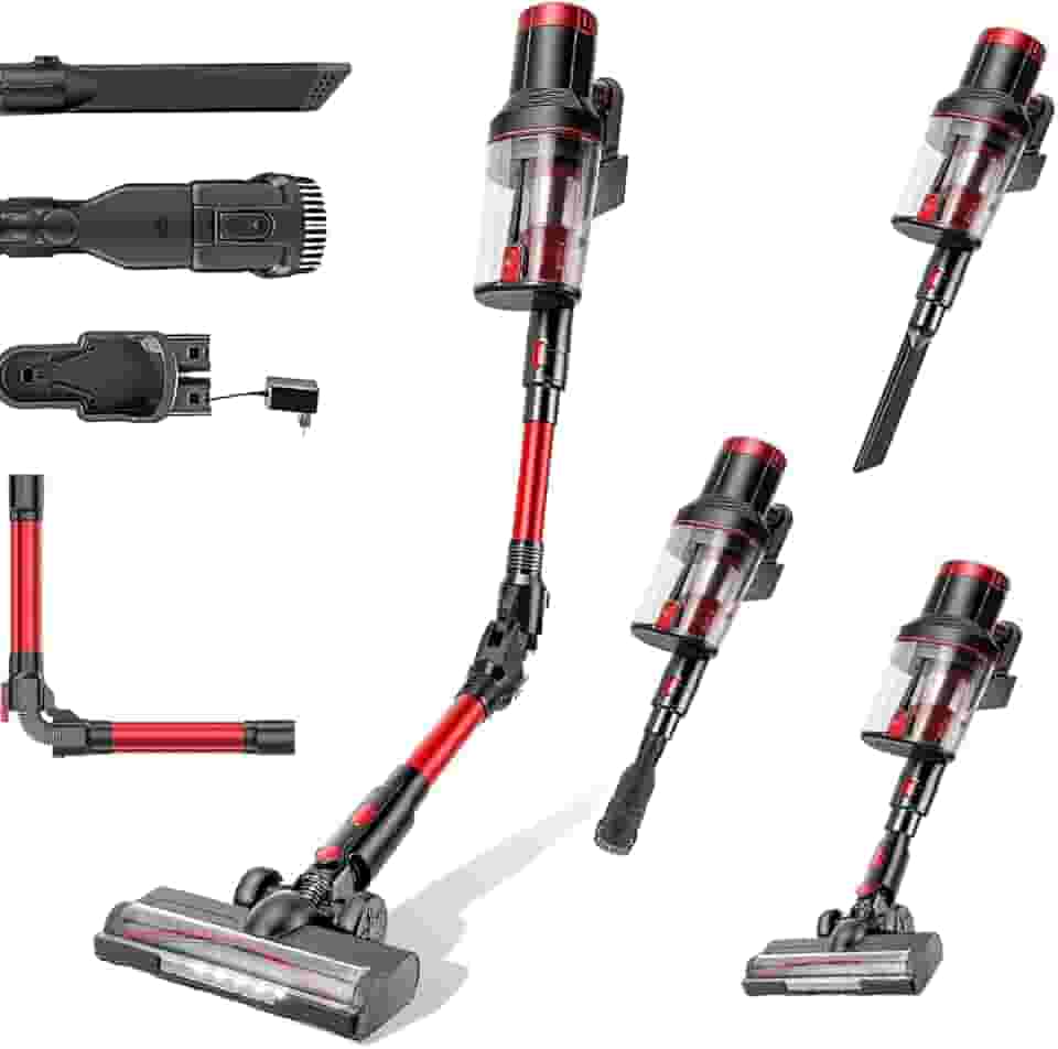 Aspirador de pó sem fio com tela de LED, dobrável em 180°, aspirador de pó vertical com tela sensível ao toque, 3 velocidades ajustáveis, capacidade de 1,5 L, acessórios incluídos