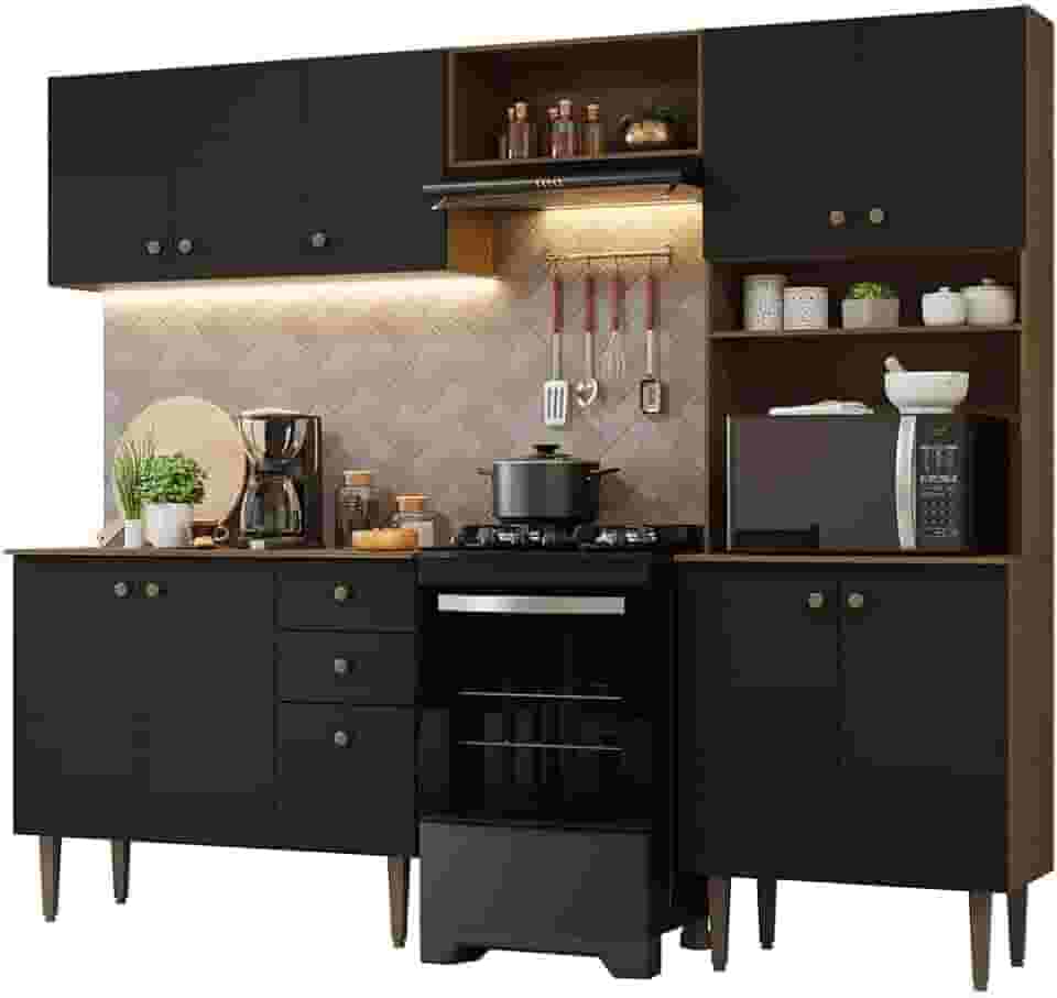 Armário de Cozinha Compacta 235cm Rustic/preto Gourmet Madesa 01