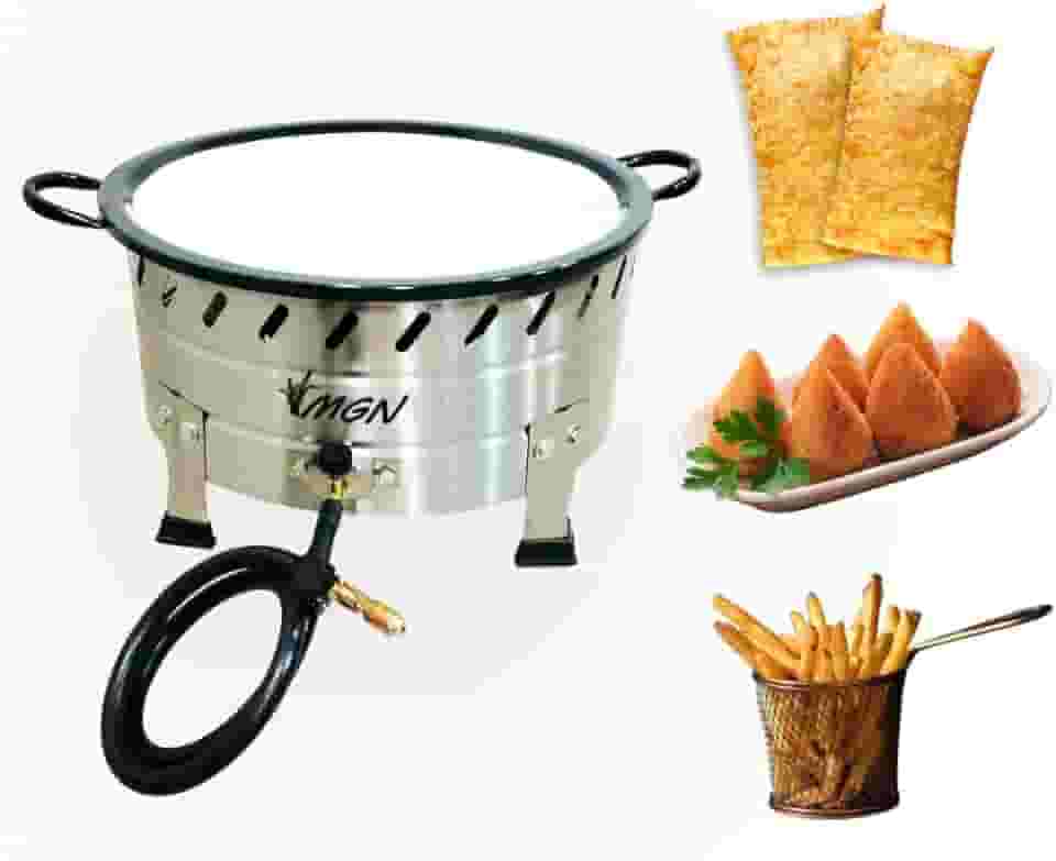 Fritadeira Industrial a Gás em Aço Inox, 10L, Tacho N.18, para Pastel e Batatas (FRITADOR INOX MESA)