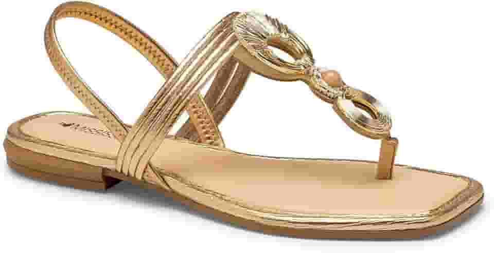 Sandália Rasteira Feminina Mississipi Tiras Douradas Aplique Brilho MF012