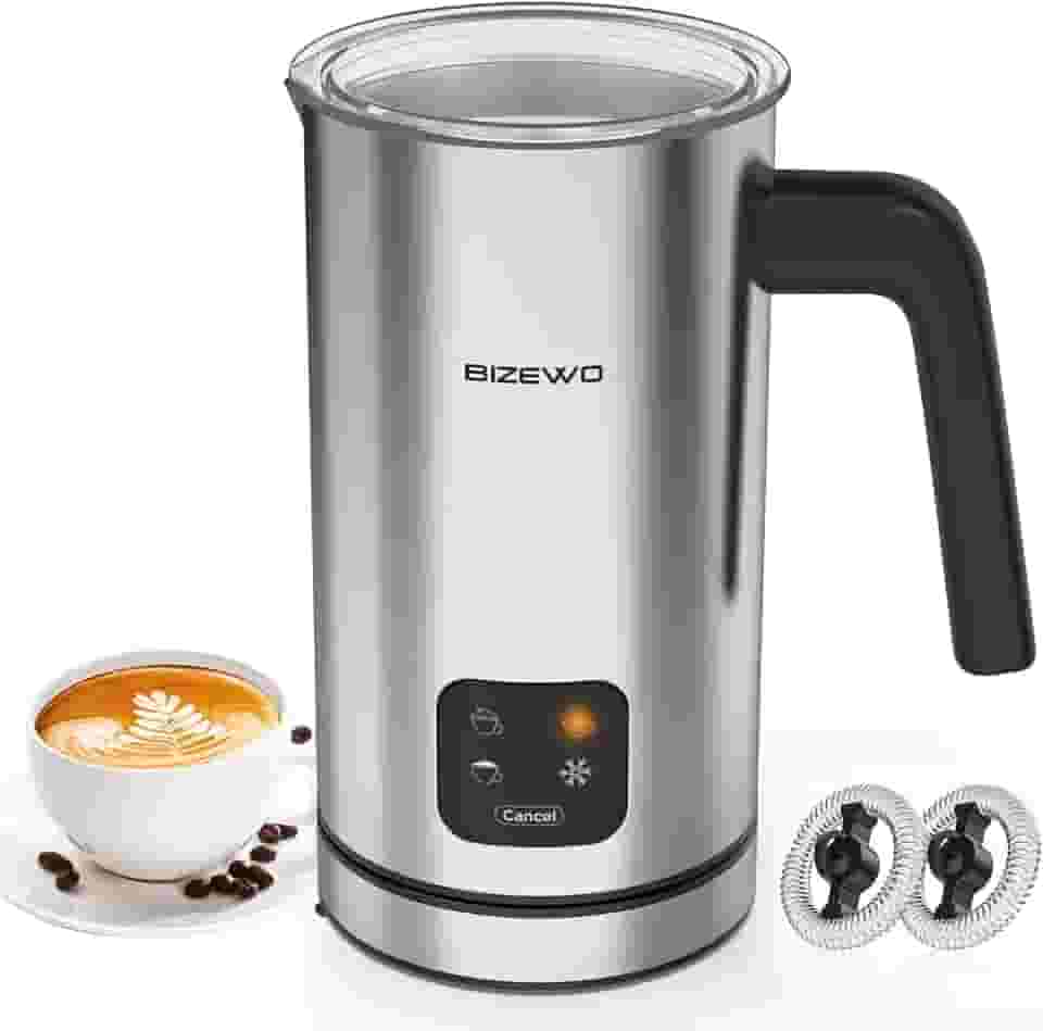 BIZEWO Batedor De Leite Elétrico, Batedor De Café, Espumador De Leite Quente E Frio, Aquecedor De Leite Automático 4 Em 1 Em Aço Inoxidável Com Tela Sensível Ao Toque, Batedor Para Café, Café Com Leit