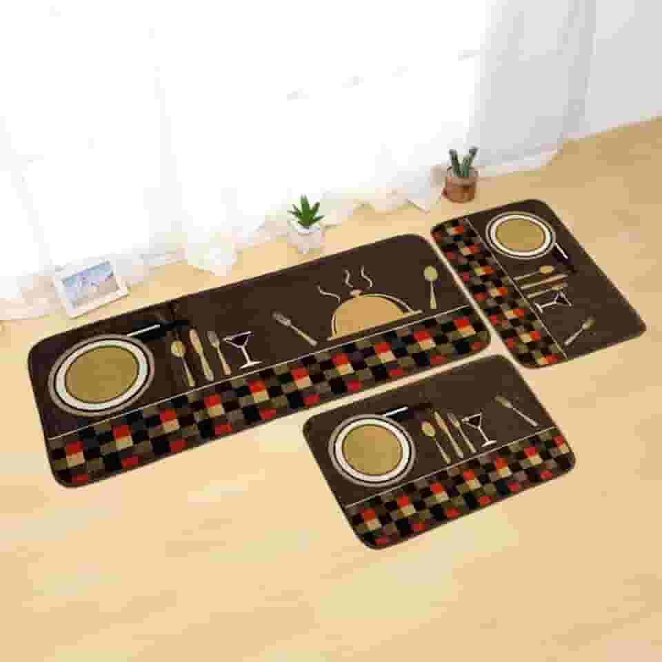 Jogo Passadeira E Tapetes De Cozinha 3 Peças Kitchen Antiderrapante (Estampa 03)