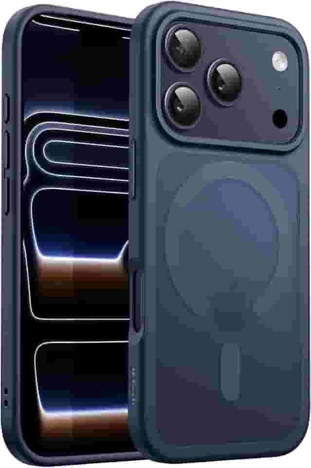 JETech Capa Magnética para iPhone 17 Pro 6,3 Polegadas Compatível com MagSafe, Case de Telefone Traseira Fosca Translúcida, Fina e Minimalista À Prova de Choque (Azul Escuro)