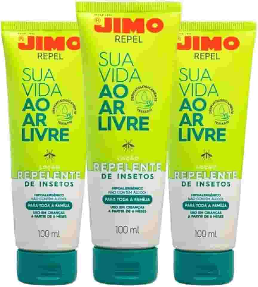 Kit 3 Jimo Repel Loção Repelente 100ml Contra Insetos Hipoalergênico Proteção Contra Mosquitos Aedes Aegypti Zika Chikungunya Mosquitinho De Mato