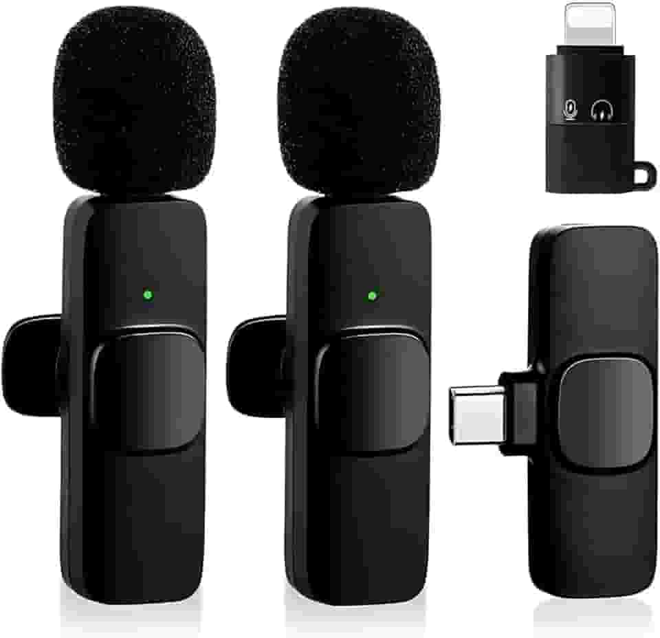 Kit 2 Microfone De Lapela Sem Fio Wireless Usb-C e Lightning Compatível Com Android iPhone Plug Play - Com Cancelamento de Ruído Para Gravação YouTube Entrevista Vídeo TikTok
