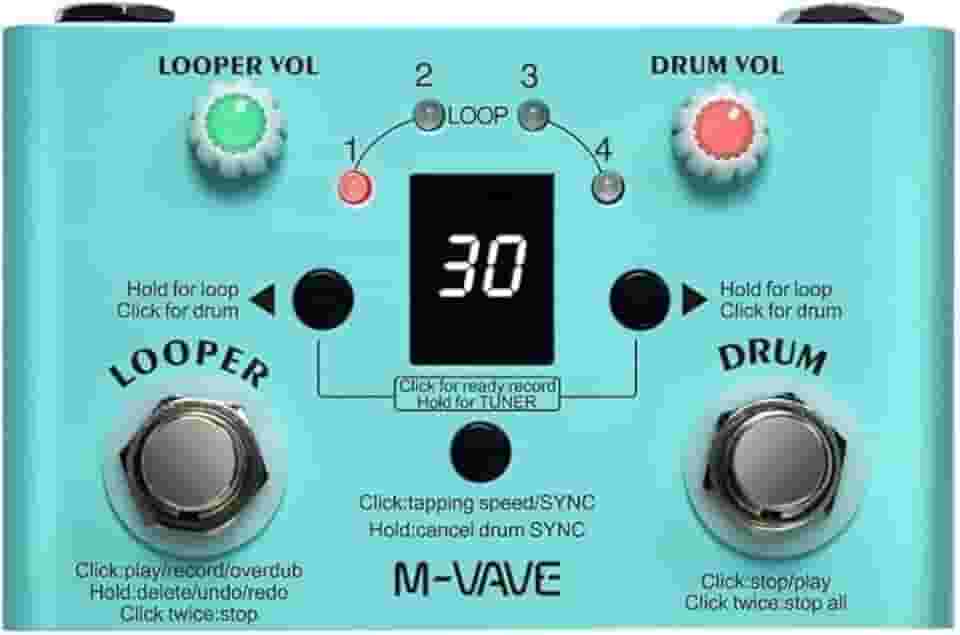 M-VAVE VEDO Pedal de Efeito para Guitarra LOST TEMPO V2 | Looper, Drum Machine com 30 Ritmos, Metrônomo, Tuner de Alta Precisão, Gravação de até 11 Minutos, 4 Loops USB Ideal Prática Estúdio