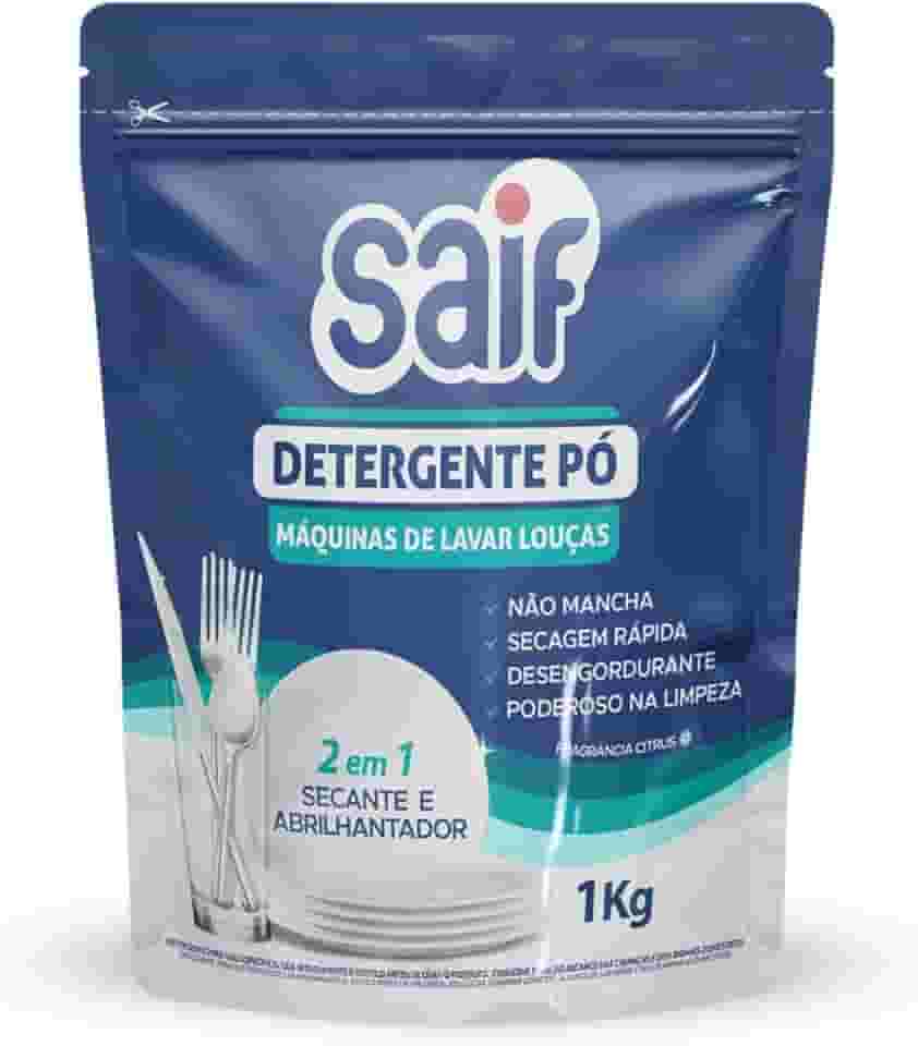 Detergente Para Máquinas De Lavar Louças Saif 1Kg, Sabão Em Pó Para Lava Louças, Azul, Ação 2 Em 1 Secante E Abrilhantador, Facilitando Sua Vida, Maximizando Toda Limpeza