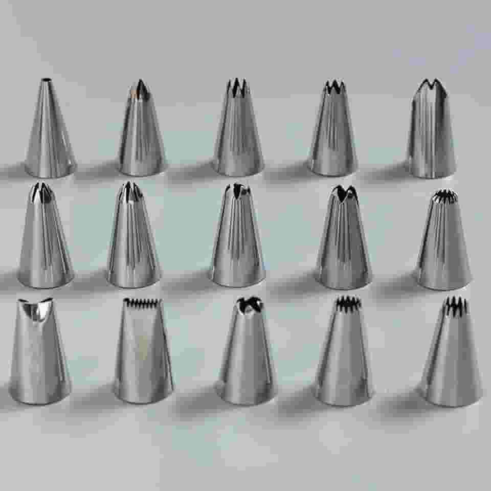 Kit de ferramentas de tubulação de aço inoxidável 304 pacote com 9 - Bocais profissionais de decoração de bolos e sacos de confeitaria para assar/congelar