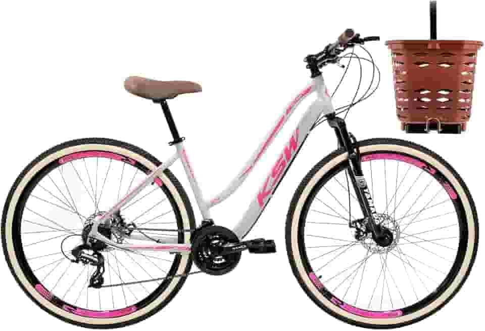 Bicicleta Aro 29 Feminina KSW Sunny Tipo Retrô C/Cesta Marrom Estilosa Relação 3x7v e Freios a Disco